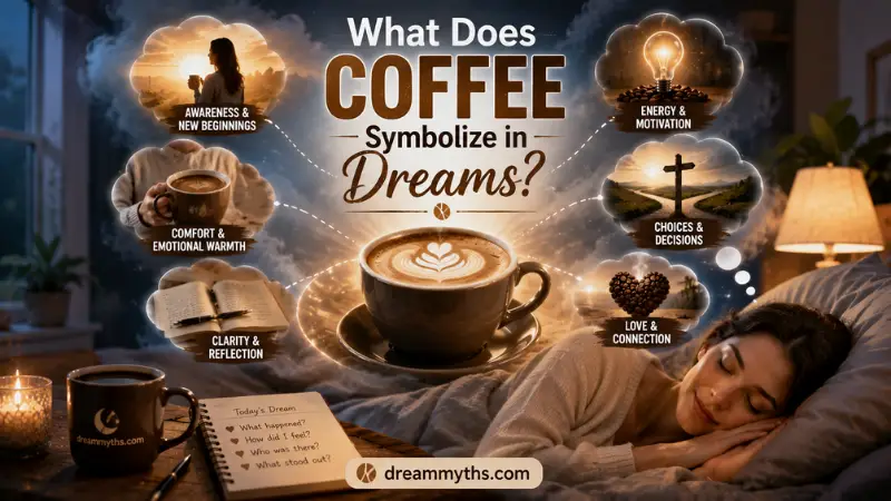 What Does Coffee Symbolize in Dreams with a coffee cup, sleeping woman, and symbolic dream imagery