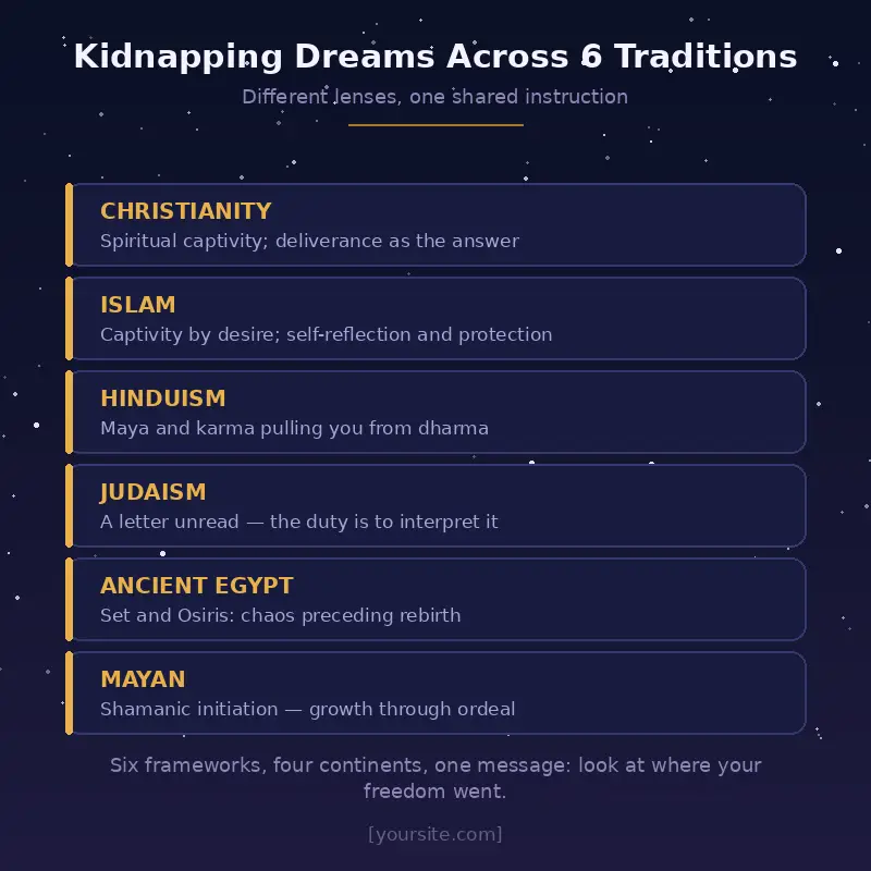 Kidnapping dream meaning in Christianity, Islam, Hinduism, Judaism, Ancient Egyptian and Mayan belief