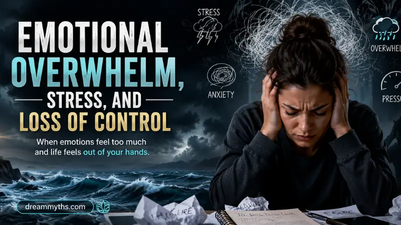 Emotional overwhelm and stress illustrated by a distressed person facing turbulent waves, symbolizing loss of control and intense emotions.