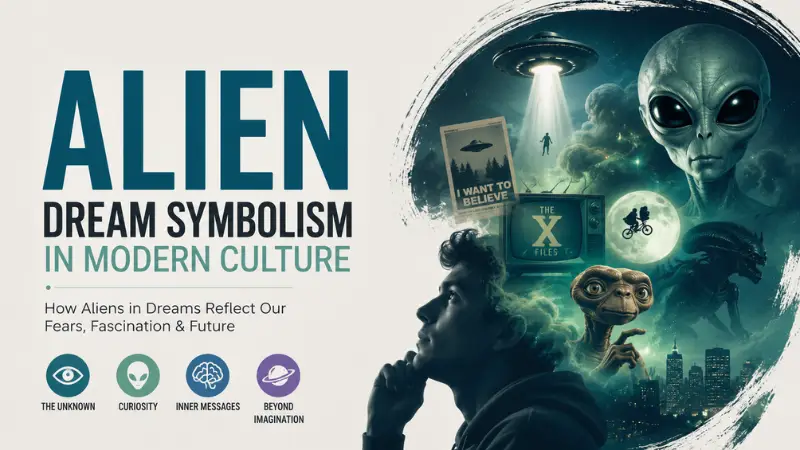 Alien dream symbolism shown through modern pop culture, UFO imagery, and subconscious themes