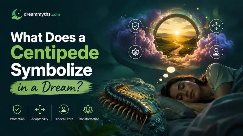 What Does a Centipede Symbolize in a Dream? with a sleeping woman and symbolic centipede imagery