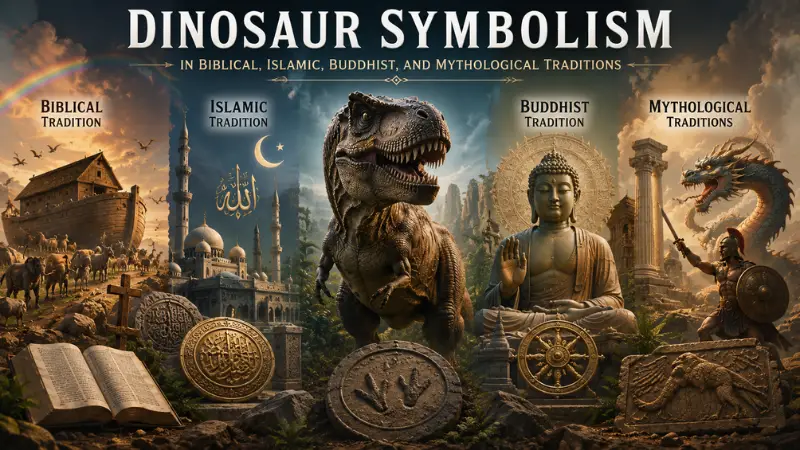 Dinosaur symbolism explored through Biblical, Islamic, Buddhist, and mythological traditions