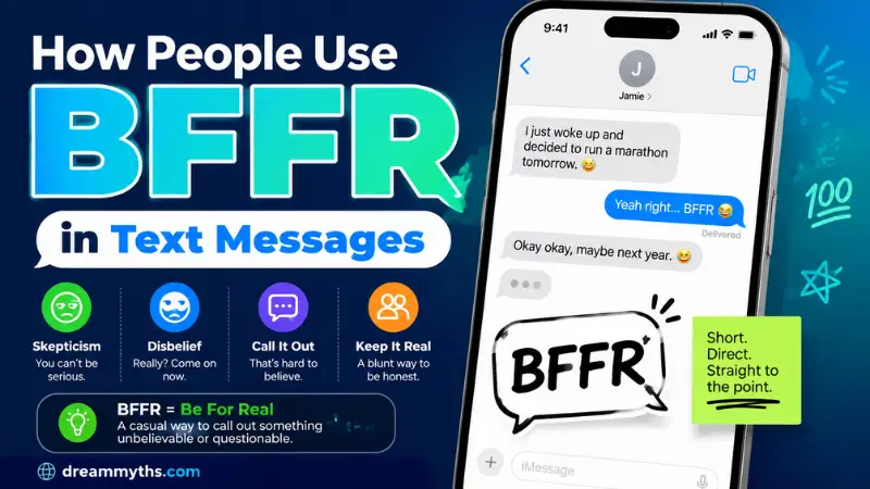 How people use BFFR in text messages with examples showing the meaning and common texting situations