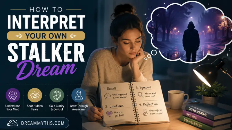 How to interpret your own stalker dream with a woman journaling about a shadowy dream figure