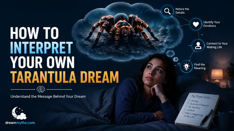 Woman reflecting on a tarantula dream while writing notes in a dream journal