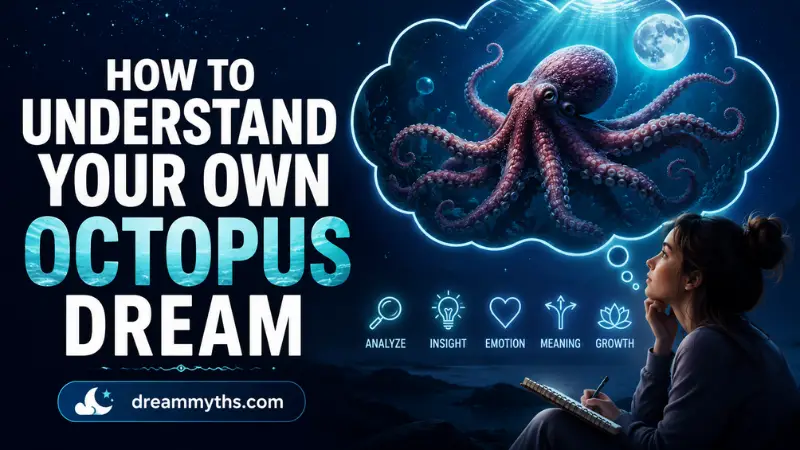 Person journaling while exploring an octopus dream in a glowing underwater dreamscape