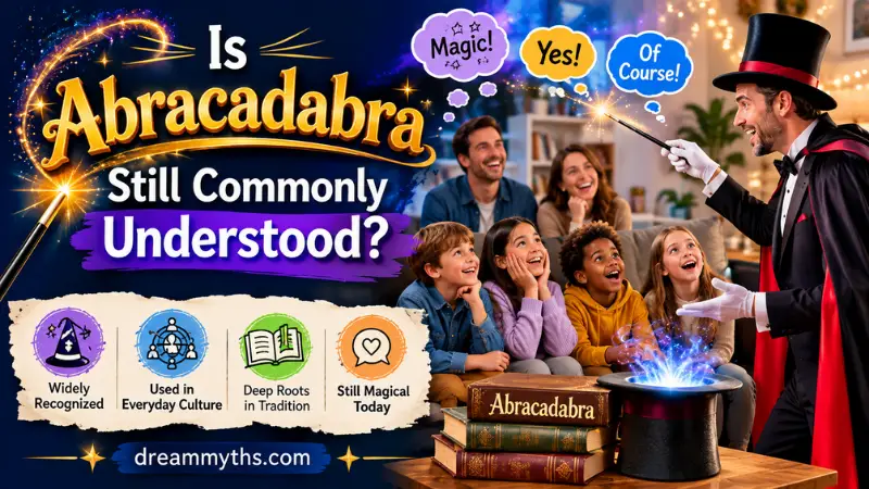 Magical illustration exploring whether abracadabra is still commonly understood today