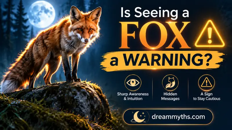 A symbolic fox standing under a moonlit forest sky with warning signs representing fox meaning and intuition