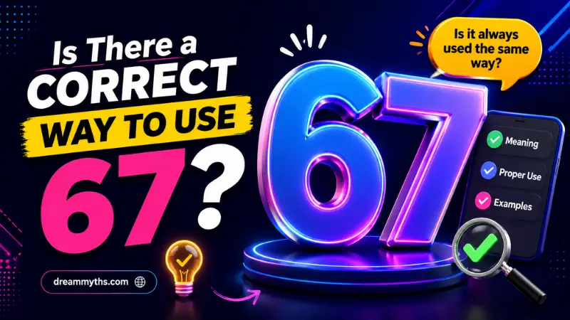 Glossy 67 graphic illustrating the correct way to use 67 in modern slang
