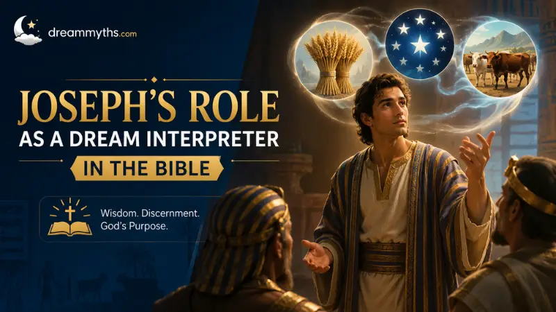 Joseph interpreting dreams in the Bible with symbolic wheat, stars, and cattle