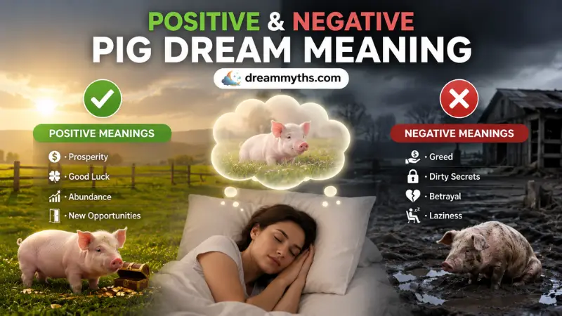 Positive and negative pig dream meaning shown through contrasting dream symbols and pig imagery