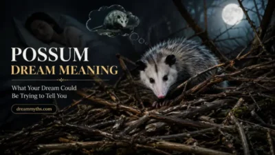 Realistic possum surrounded by branches under a full moon, representing possum dream meaning and symbolism.