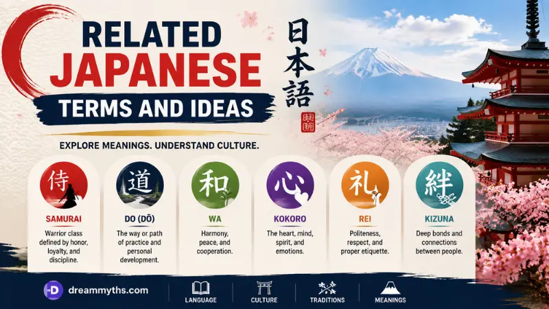 Related Japanese terms and ideas featuring cultural concepts, meanings, and traditional Japanese words