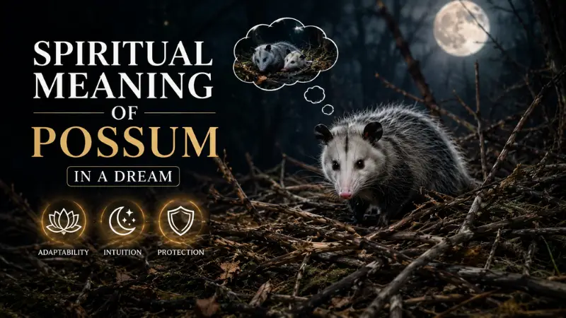 Realistic possum in a moonlit forest surrounded by natural sticks, symbolizing spiritual meaning in dreams.