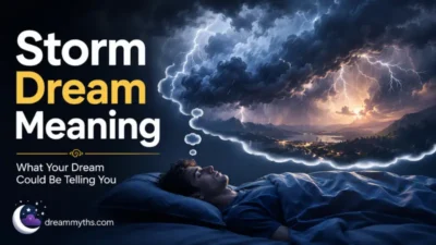 Dreamer sleeping under a surreal storm representing storm dream meaning and emotional symbolism