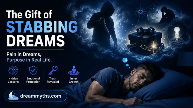 The Gift of Stabbing Dreams showing a sleeping man and symbolic dream imagery with a gift box