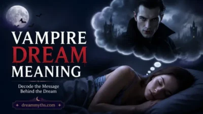 Vampire dream meaning with a sleeping woman imagining a mysterious vampire under a moonlit sky.