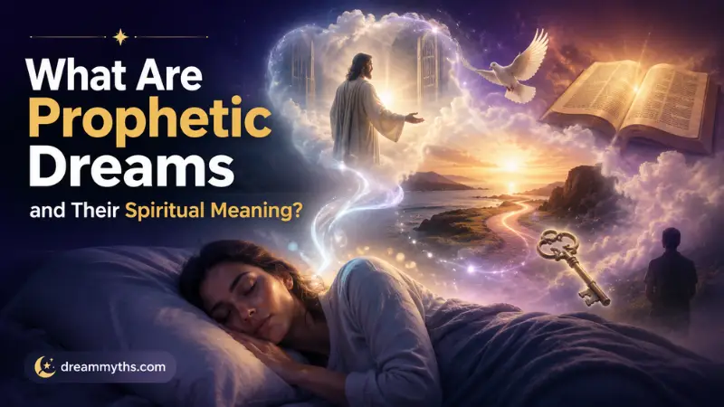 Sleeping woman surrounded by symbolic imagery representing prophetic dreams and spiritual meaning