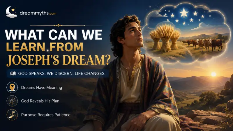 Joseph reflecting on his dream with wheat, stars, cattle, and a sunrise