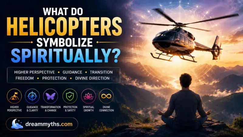 : What Do Helicopters Symbolize Spiritually showing a helicopter above a meditating figure in a radiant mountain landscape