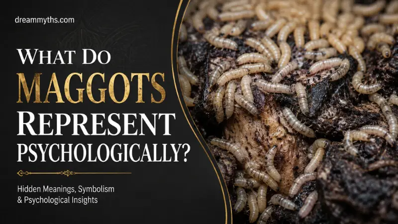 Realistic maggots on decaying organic matter representing psychological symbolism, transformation, and hidden emotions.