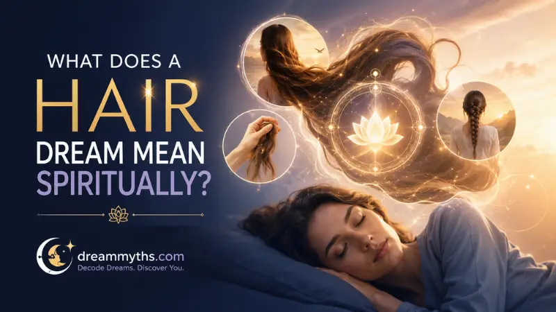 Dream illustration of a sleeping woman with glowing hair symbolism, a lotus, and spiritual imagery.
