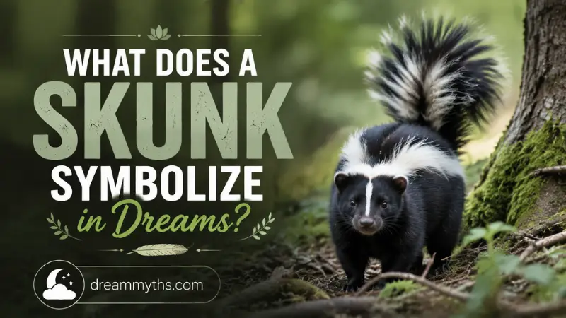 Realistic skunk in a forest setting representing what a skunk symbolizes in dreams and its hidden messages
