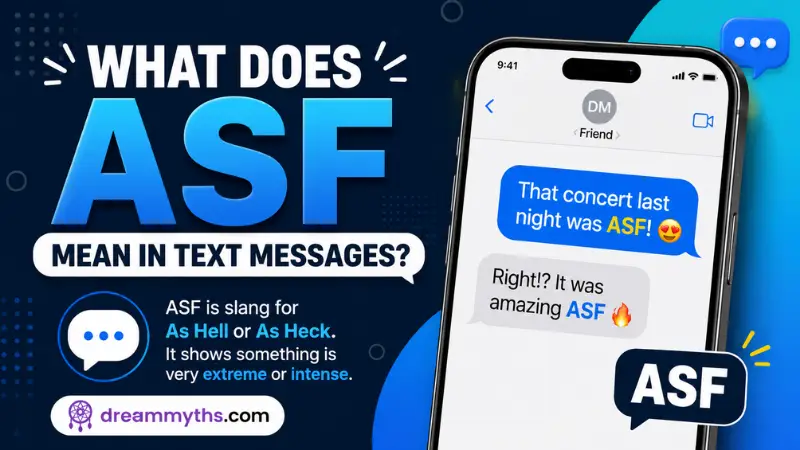 Graphic explaining what ASF means in text messages with smartphone chat examples