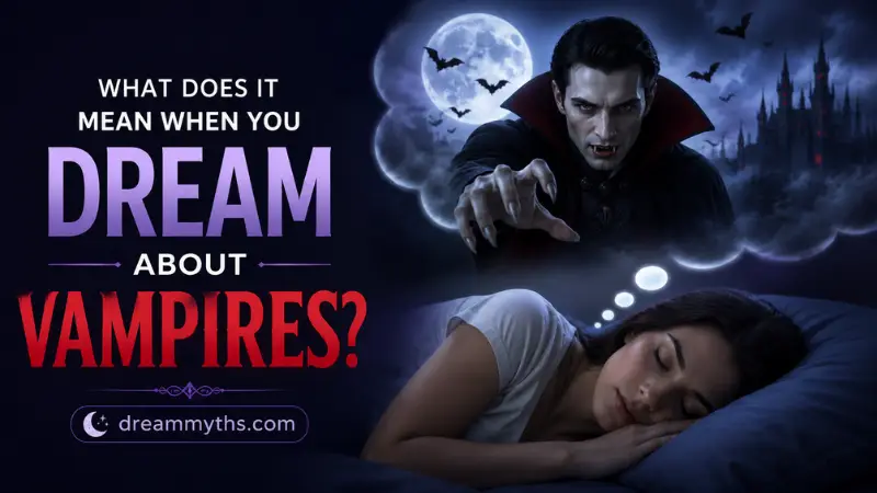 Sleeping woman dreaming about a vampire under a full moon, exploring possible vampire dream meanings.