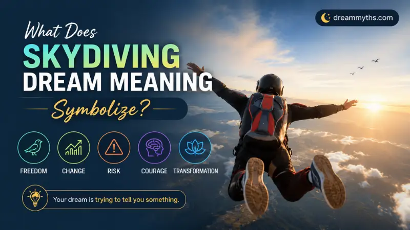 Skydiver above the clouds representing freedom, risk, courage, and transformation in a dream