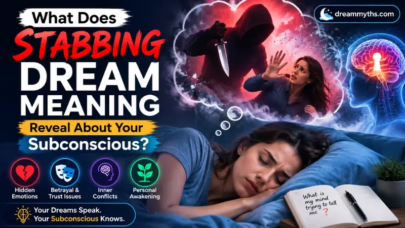 What Does Stabbing Dream Meaning Reveal About Your Subconscious showing a sleeping woman and symbolic dream imagery