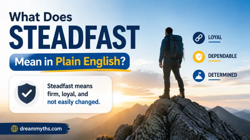 What Does Steadfast Mean in Plain English explained with a visual showing loyalty, strength, and determination