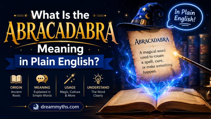 Magical illustration explaining the abracadabra meaning in plain English, including its origins and symbolism