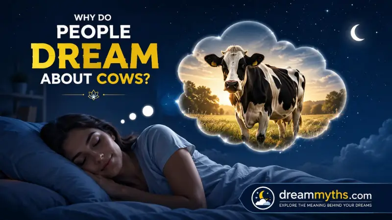 Person sleeping and dreaming about a cow in a peaceful field
