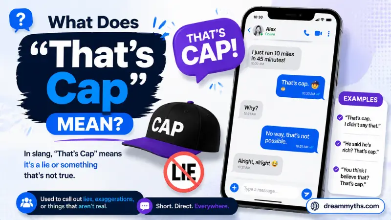 What does “That’s cap” mean in slang and texting, showing its use to call out something untrue