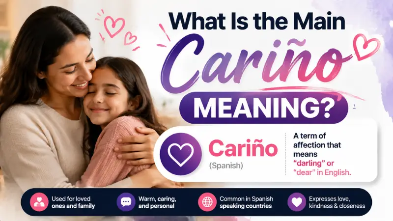Carino meaning explained with cariño translation, showing its meaning as darling, dear, and a term of affection